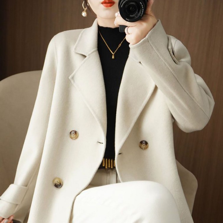 ROYALBELLE 신상 여성 겨울 울 숏 코트 루즈핏 더블 브레스트 기본 룩 U0101715 ROYALBELLE 신상 여성 겨울 울 숏 코트 루즈핏 더블 브레스트 기본 룩 U0101715