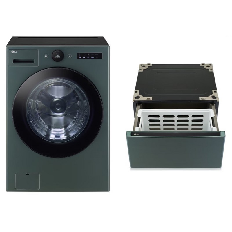 LG전자 트롬 오브제컬렉션 세탁기 25kg + 페데스탈 수납함 세트 FX25GARF 방문설치, 네이처 그린 1