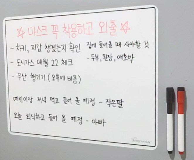리빙선데이 고무자석 냉장고 일상 메모 화이트보드 기본형 + 자석 마카펜 2종 세트 - thumb image