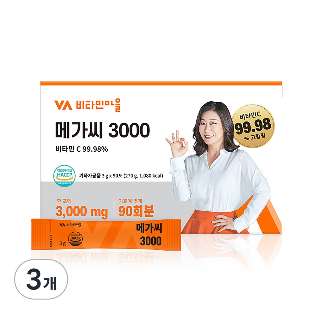 비타민마을 메가씨 3000 비타민C 분말 스틱, 270g, 3개 - thumb image