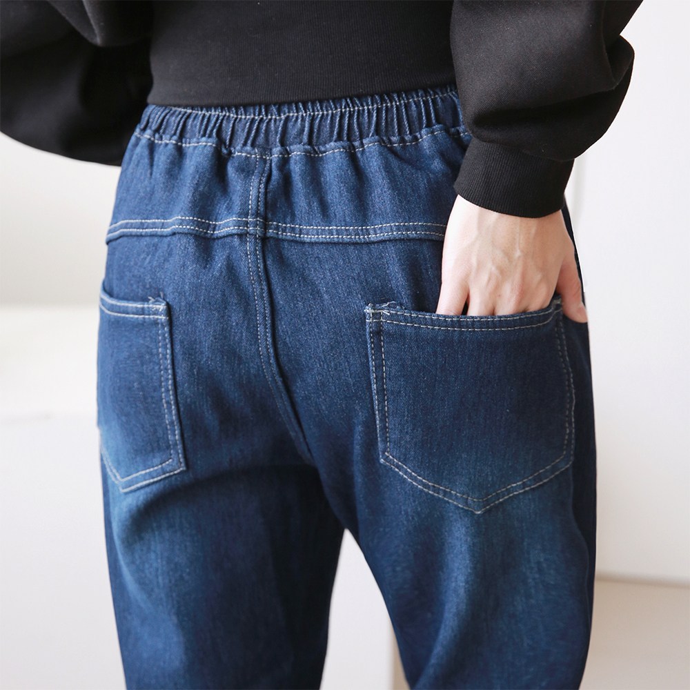 빅빅몰 [편한바지] 융기모 여성용 배기 청바지 본딩 기모 밴딩 데님 빅사이즈 - thumb image