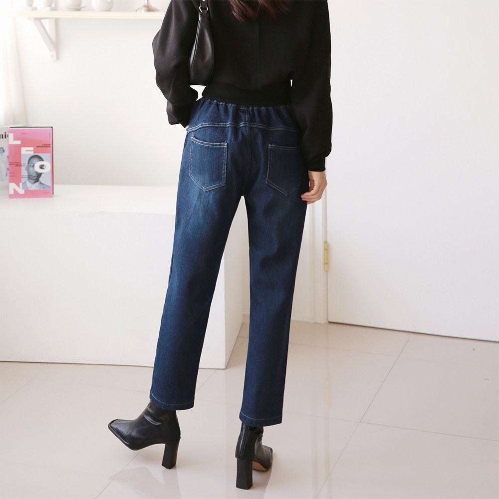 빅빅몰 [편한바지] 융기모 여성용 배기 청바지 본딩 기모 밴딩 데님 빅사이즈 - thumb image