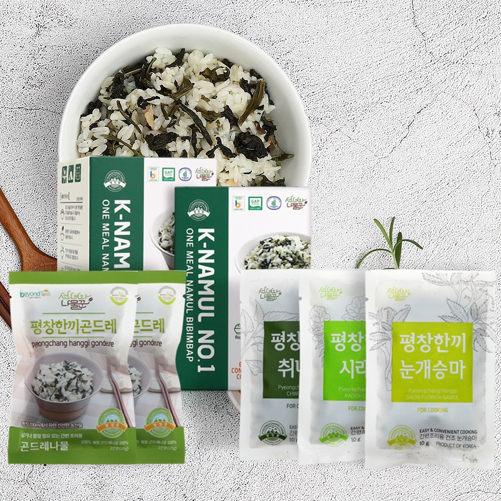 평창팜 간편나물밥 한끼곤드레 한끼취나물 한끼시래기 등 나물5종 케이나물 넘버원(k-namul no.1) 1박스, 1개 - thumb image
