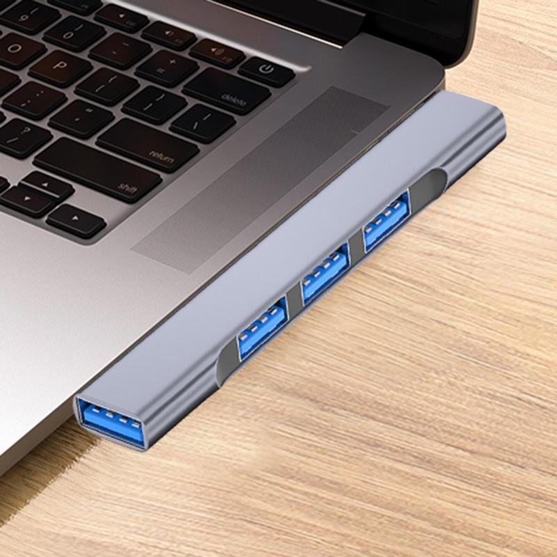 노트북 용 USB C 허브 USB 분배기 1 in 4 Out USB 포트 멀티 포트 어댑터 액세서리 PC 모바일 장치 용 USB 도킹 스테이션, 은, 9.3cmx1.7cmx0.9cm, 합금 - thumb image