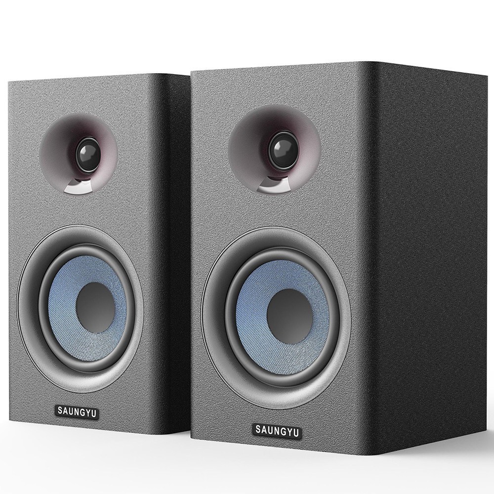 SAUNGYU 2채널 Hi-Fi 100W 고출력 블루투스 북쉘프 스피커, BK4020D, A블랙 - S