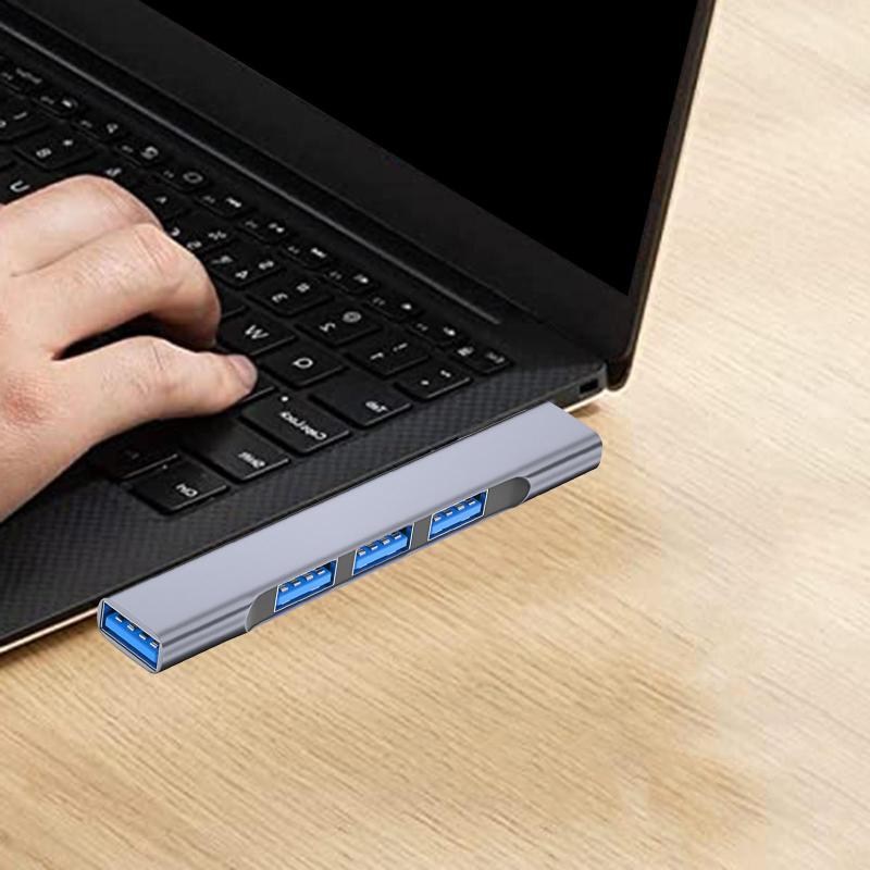 노트북 용 USB C 허브 USB 분배기 1 in 4 Out USB 포트 멀티 포트 어댑터 액세서리 PC 모바일 장치 용 USB 도킹 스테이션, 은, 9.3cmx1.7cmx0.9cm, 합금 - thumb image