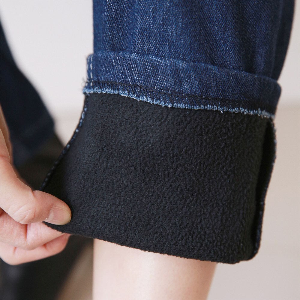 빅빅몰 [편한바지] 융기모 여성용 배기 청바지 본딩 기모 밴딩 데님 빅사이즈 - thumb image